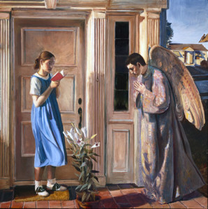Mary and the Angel Gabriel in a painting by John Collier showing a pivotal moment in the New Testament story