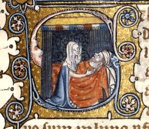 Abigail tells Nabal what she has done, medieval manuscript
