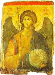 Archangel Michael with spear and orb, icon