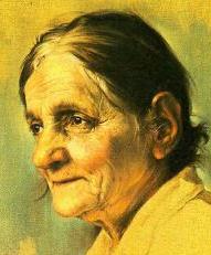 Painting of an elderly woman with a kind and loving face