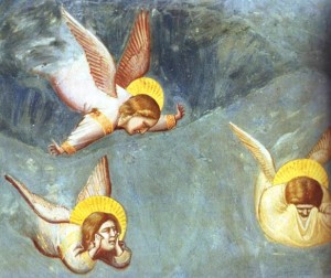 Angels grief-stricken at the burial of Jesus