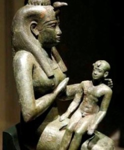 The Egyptian goddess Isis with her son Osiris, statue