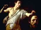 David slays Goliath and holds up his head, painting by Caravaggio