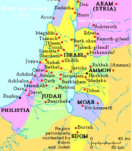 Map of ancient Israel showing Moab and Ammon