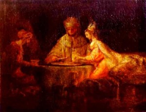'Ahasuerus and Haman at the Feast of Esther', Rembrandt, 1660