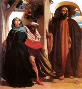 Jezebel and Ahab confronted by the prophet of God
