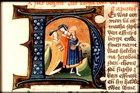 Medieval manuscript with painting of Elkinah and his wives