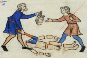 The concubine dismembered, medieval manuscript