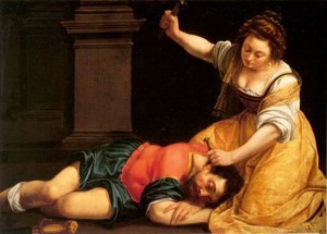 Jael and Sisera, Artemisia Gentileschi, Jael hammers the tent peg into Sisera's skull