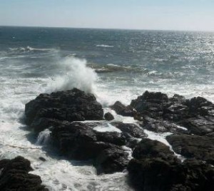 Waves beating on rocks