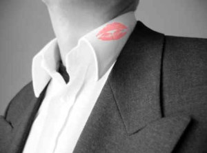 Lipstick on man's collar