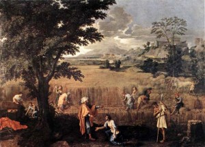 Ruth and Naomi in Bible Paintings: Ruth meets Boaz, Nicolas Poussin, Bible Art Gallery: paintings from the Old and New Testaments