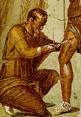 Wall painting from Pompeii, with a doctor treating a patient