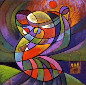 Ruth and Naomi in Bible Paintings: Ruth and Naomi, He Qi, 2001