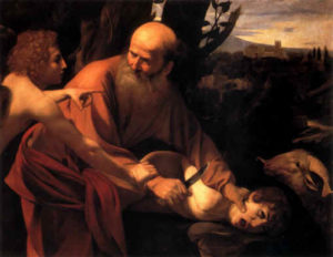 The Angel warns Abraham against killing Isaac, Caravaggio
