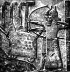 Assyrian archers, battering ram, impaled prisoners: ancient wall carving