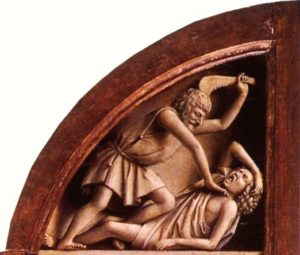Cain kills Abel, Ghent altarpiece, Hubert and Jan van Eyck
