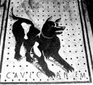 Cave canum: beware of the dog; pavement excavated in Pompeii