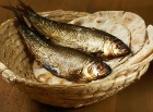 Miracle of the loaves and fishes: two fish in a basket