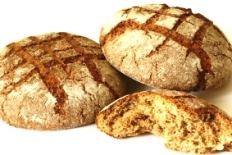 Fresh-baked loaves of bread