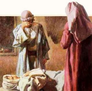 The disciples grieve over the dead body of Dorcas-Tabitha