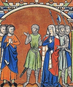 Illustration from the Maciejowski Bible: Patriel and Michal are parted