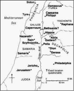 Map showing the areas around Judea and Galilee
