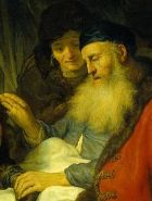 Rebecca decieves Isaac, Govert Flinck, detail of the painting