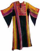 Woven cloth colored by natural dyes, with embroidered front panel