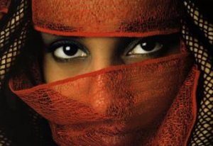 Woman with beautiful eyes and veiled face