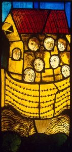 Stained glass window of Noah and his family in the Ark, Marienkirche, Germany