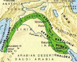 Map of Mesopotamia, the land between the two rivers, the Tigris and the Euphrates