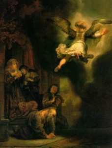 Rembrandt's painting of the departure of the archangel Raphael from Tobit's family