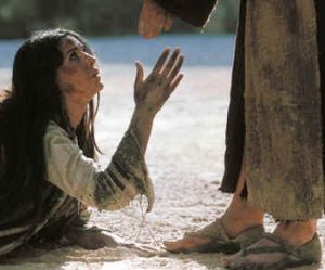 Woman taken in adultery: Bible women: Jesus reaches his hand out to the battered woman