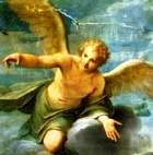 Painting of a angel with pointing finger