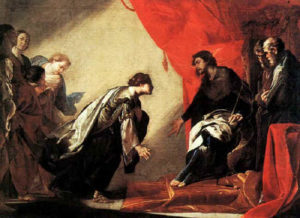 ESTHER,BIBLE ART GALLERY,Bernardo Cavallino 1645-50 Esther becomes Queen