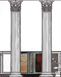 Corinthian columns with painted wall