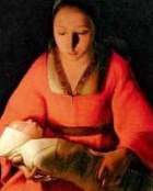 Woman with newborn baby, from a painting by George de la Tour