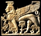 A winged sphinx, ivory. It has an animal's body and a human head; the meaning of this symbolism is not known.