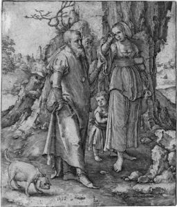 'Abraham repudiates Hagar', Lucas van Leyden