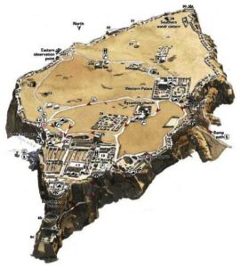 Location of buildings on the plateau at Masada