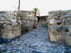 The massive defensive gateway at the ancient biblical city of Megiddo