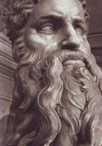 Close-up of the face of Moses, from Michelangelo's marble statue