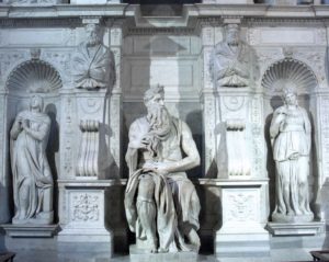 Moses with Rachel and Leah, Michelangelo, tomb of Pope Julius II, Rome
