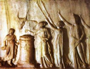 Sacriﬁcial ceremony on a Roman bas-relief