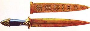 gold sword and gold-decorated sheath from the royal cemetery at Ur. Circa 2500BC