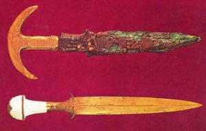 copper sword with gold crescent hilt, royal cemetery at Ur, 