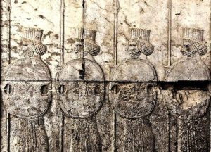 Persian soldiers with 'figure-of-eight' shields, from the walls of Persepolis