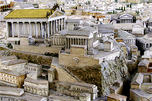 The Capitoline Hill in ancient Rome. Eventually, the ancient 'high places' evolved into a much more elaborate form of architecture